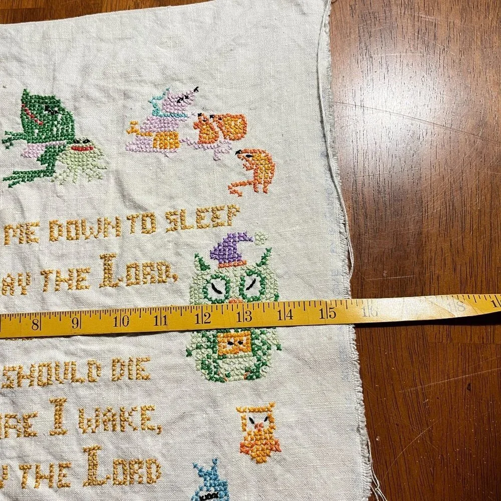 Vintage Needlepoint Now I Lay Me Down To Sleep Prayer Handmade Nursery Cottage‎